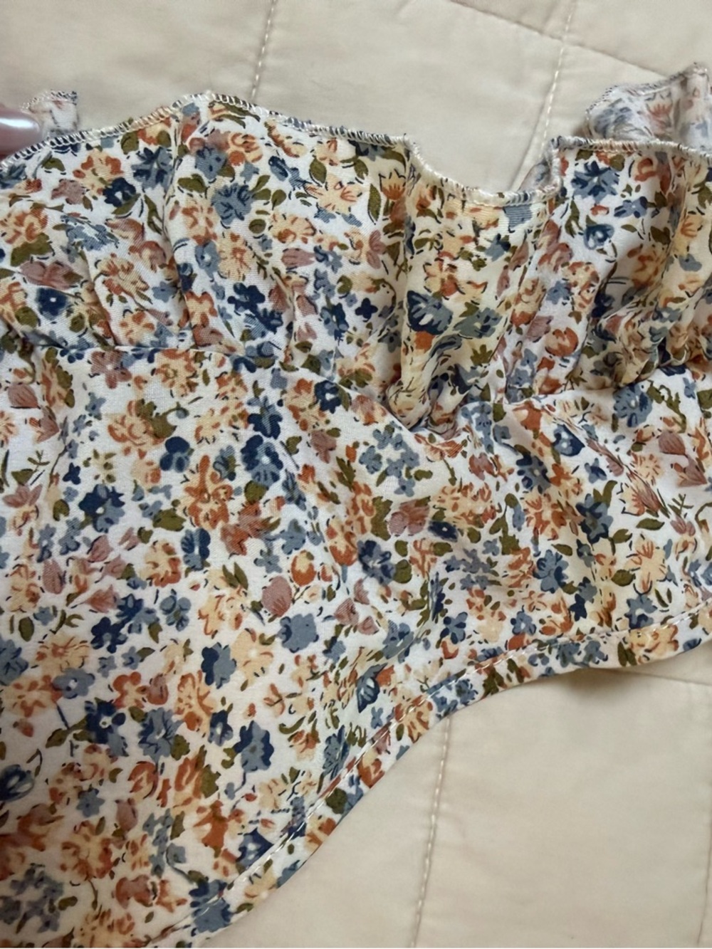 Floral Ruffle Romper - Blue & Cream - Picture 2 of 8